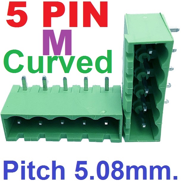 2EDG5.08-5P Plug-in Terminal Block 5 pin Sealed curved pin socket Male 300V 15A Pitch 5.08mm Wire Range 28-12AWG ตัวผู้