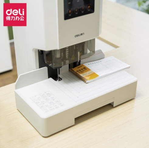 เครื่องเจาะรูกระดาษไฟฟ้าหัวเดียวอัตโนมัติ350แผ่น หนา35 mm Deli14608