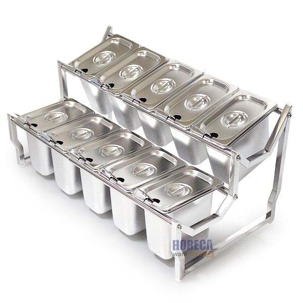 ชั้นวางอ่างอาหาร 1/9 10ช่อง ปรับจำนวนช่องอ่างได้ พร้อมกระบวย ตราบอส