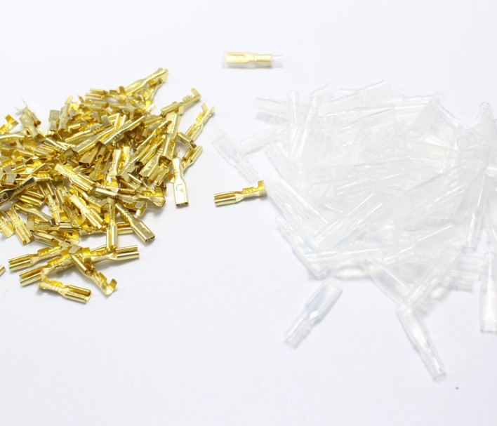 หางปลา 2.3 mm. มีเปลือกหุ้ม female crimp terminal connector with transparent sheath inserted spring 2.3mm insulation plug spring insert pure copper