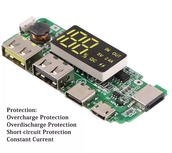 18650 5V 2.4A Lithium Battery Digital Display Charging Module with Dual USB Display Booster Module