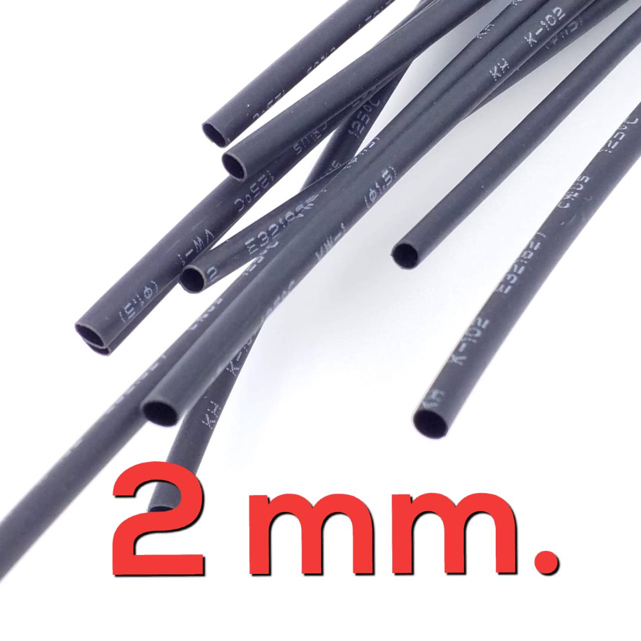 ท่อหด สีดำ ขนาด 2 mm. ยาว 1 เมตร อัตราส่วนการหด 2:1 Heat Shrinkable Tube