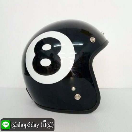 🔥AVEX หมวกกันน็อควินเทจคลาสสิค ราคาถูก รุ่นLB ลายเลข 8 สีดำเงา คิ้วดำ ผ้าดำ