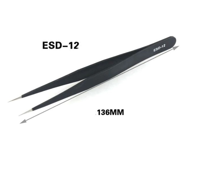 ESD-12 Anti-static Curved Straight Tip Forceps Precision Soldering Tweezers Set Electronic ESD Tool แหนบ ปากคีบ ที่คีบ ที่หนีบ ตัวหนีบ