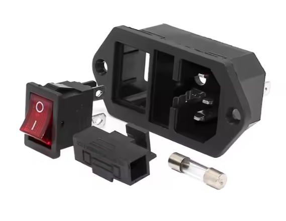 AC 250V 10A male plug socket, hexagonal shape + on/off switch, model AC-01A 3 Pin Male พร้อมสวิทช์และฟิวส์ 10A