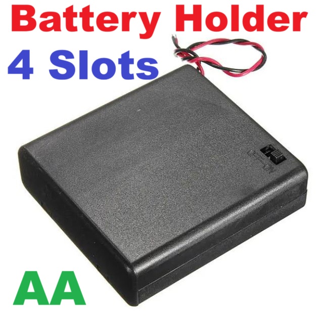 รางถ่าน AA 4 ก้อน 6V มีสวิตช์ ฝาปิด พร้อมสายไฟ 4 Slots AA Battery Box Battery Holder Board with Switch for 4xAA Batteries DIY kit Case