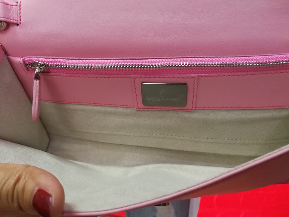 กระเป๋าสะพายหนังจระเข้แท้ แบบคลัทซ์ สีชมพู รหัส CRW1217W-09-PI1