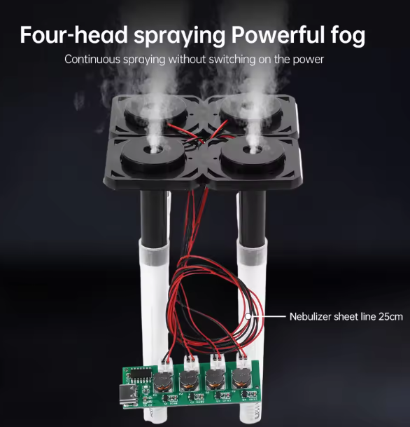 โมดูลสร้างไอน้ำ สร้างหมอก พร้องแท่งดูดซับน้ำครบชุด DC5V Unswitched Four Spray Humidifier Module Atomization Control DIY Ultrasonic Nebulizer TYPE-C Interface
