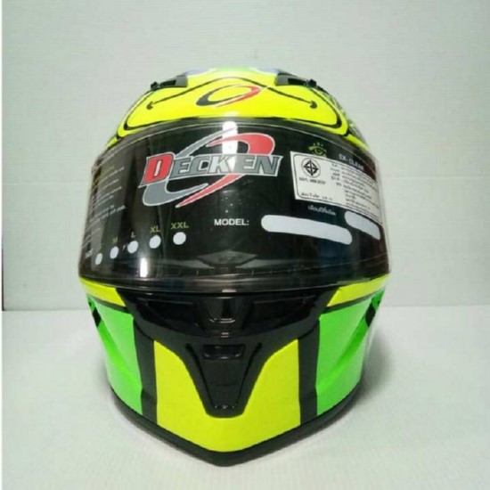 DECKEN หมวกกันน็อคหุ้มคาง ราคาถูก รุ่น Frog สี Fluo green แถมชิวรุ้งฟรี