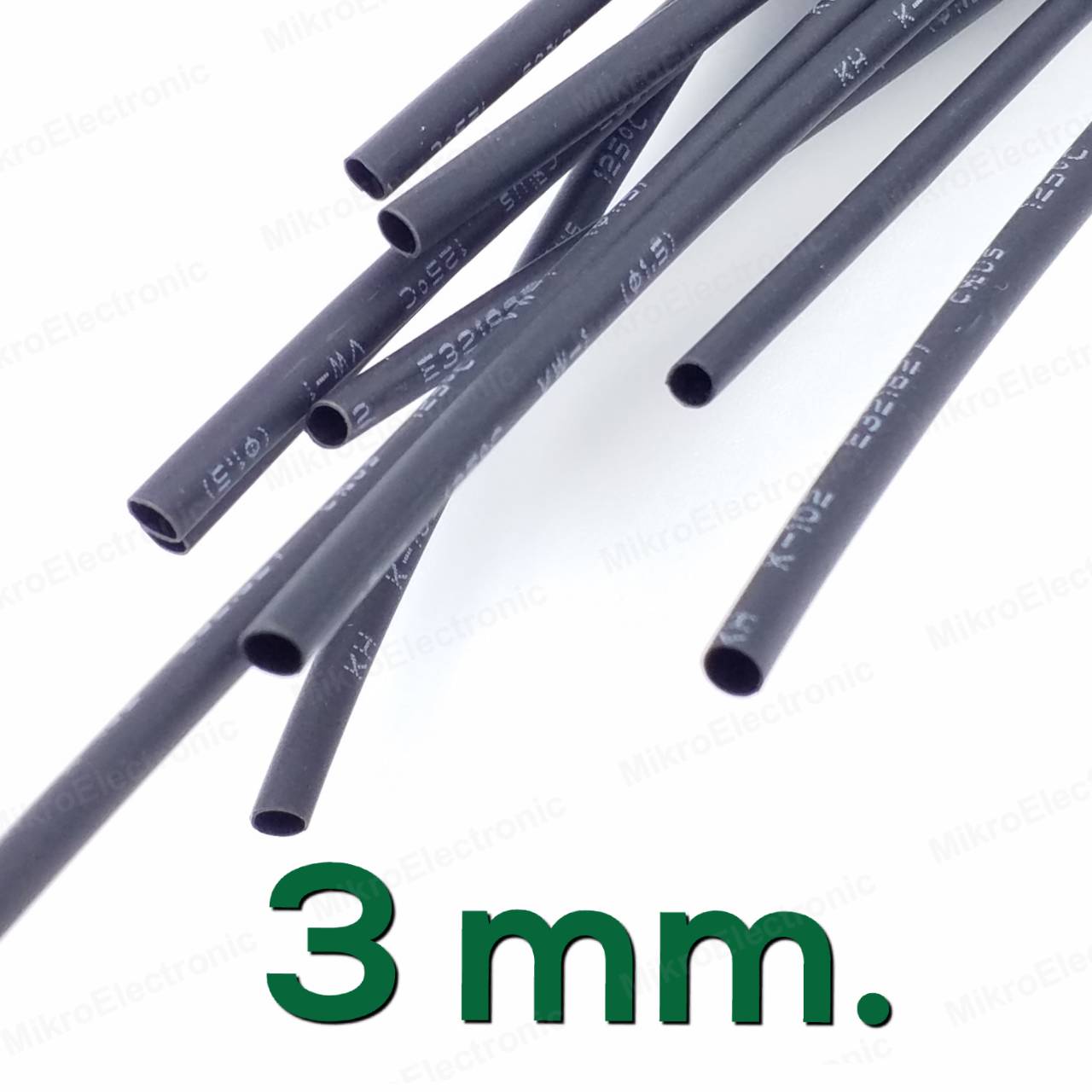 ท่อหด สีดำ ขนาด 3 mm. ยาว 1 เมตร อัตราส่วนการหด 2:1 Heat Shrinkable Tube