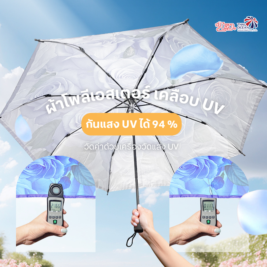 Leo ร่มพับ 3 ตอน พกพาสะดวก ผ้าเคลือบยูวี กันแดด ลายดอกกุหลาบ