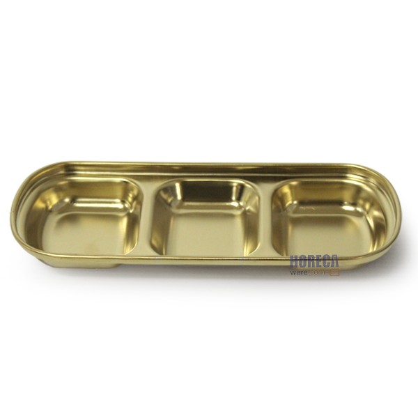 สีทอง ถ้วยน้ำจิ้มเหลี่ยม 3 ช่อง โฟโฟ้