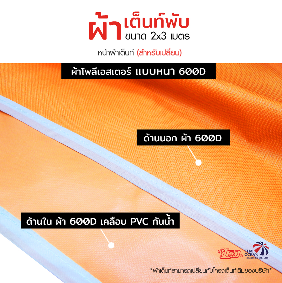 LEO หลังคาเต็นท์ ผ้าหนา600D ด้านในเคลือบ PVC กันน้ำ กันแดด ขนาด 2x3 เมตร