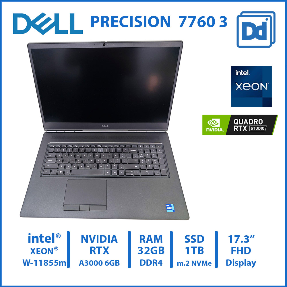 DELL PRECISION 7760 INTEL XEON W-11855m NVIDIA RTX A3000 6GB RAM 32GB NVMe 1TB USED 3 โน๊ตบุ๊คทำงาน