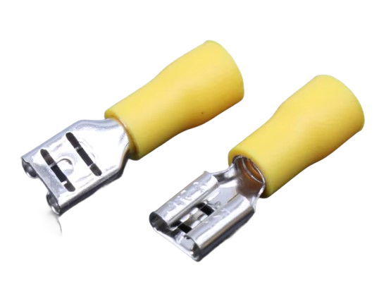 หางปลา FDD5.5-250 สีเหลือง หนาพิเศษ สำหรับสายไฟ 4.0-6.0 mm2 (12-10 AWG) 24A แพ็กละ 20 ตัว Crimp Terminal หางปลาเสียบ ตัวเมีย