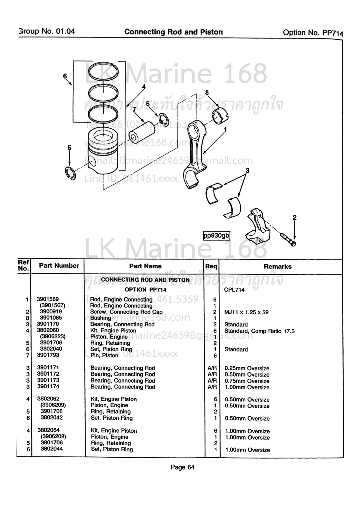 No.09 3906209 6BT5.9 Engine Piston / ลูกสูบ 0.50mm. (C/R:17.3:1) FP Diesel