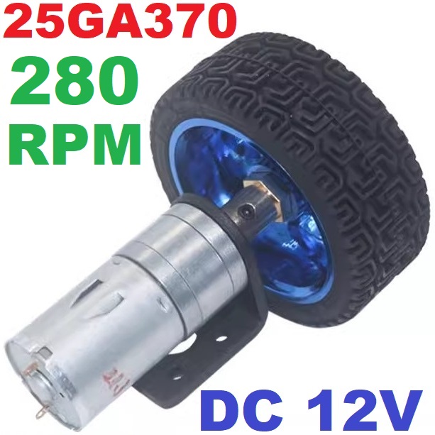 ชุดประกอบมอเตอร์พร้อมล้อรถขนาด 65mm. DC 12V 280rpm 25GA370 Motor Set 4mm Shaft DC Gear Motor with Mounting Bracket 65mm Wheel Kits for Smart Car Robot DIY