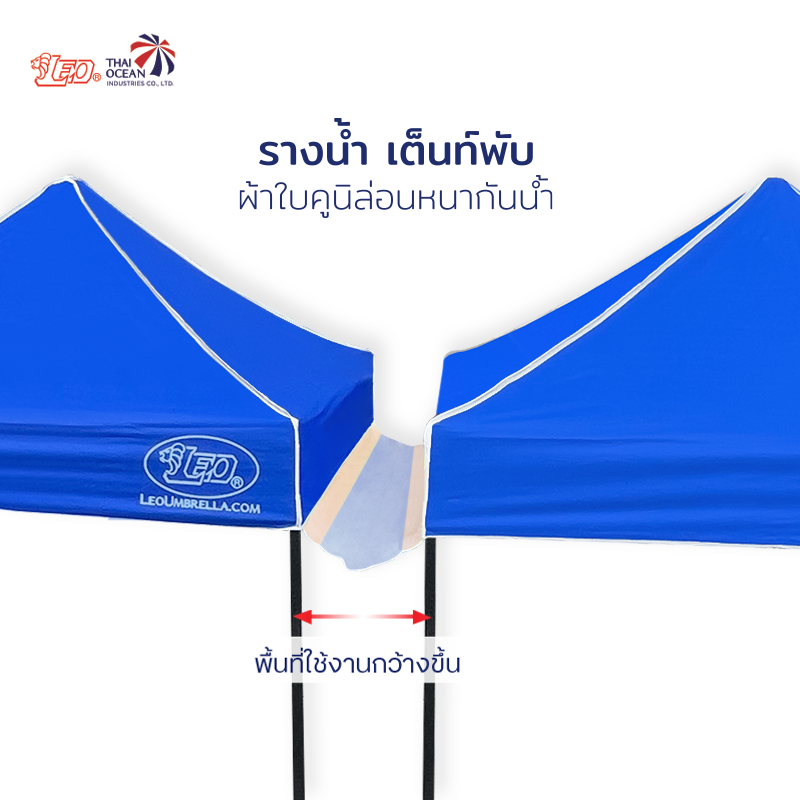 LEO รางน้ำ เต็นท์พับ ขายของ ขนาด2เมตร ผ้าใบคูนิล่อนผิวมัน กันน้ำ