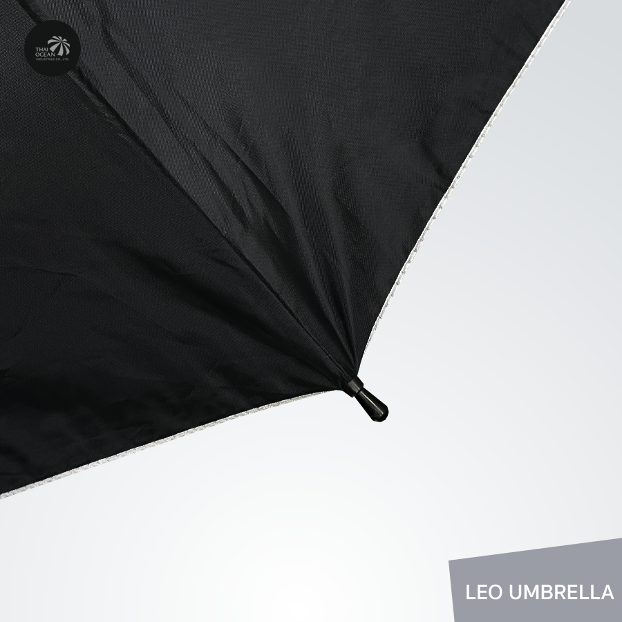 Leo ร่มพับสั้น 3 ตอน สีดำ พกพาง่าย ผ้าเคลือบยูวีกันแดด