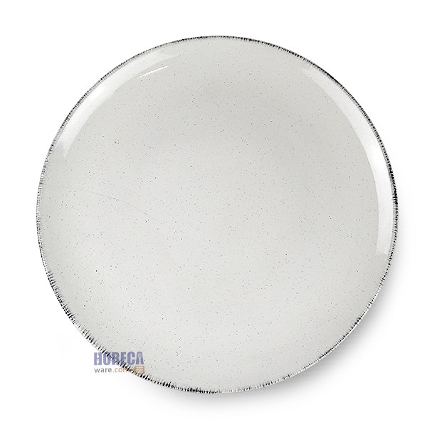 จานสเต็ก 10.5นิ้ว สีขาวหิน ขอบเทา รุ่งจานดี