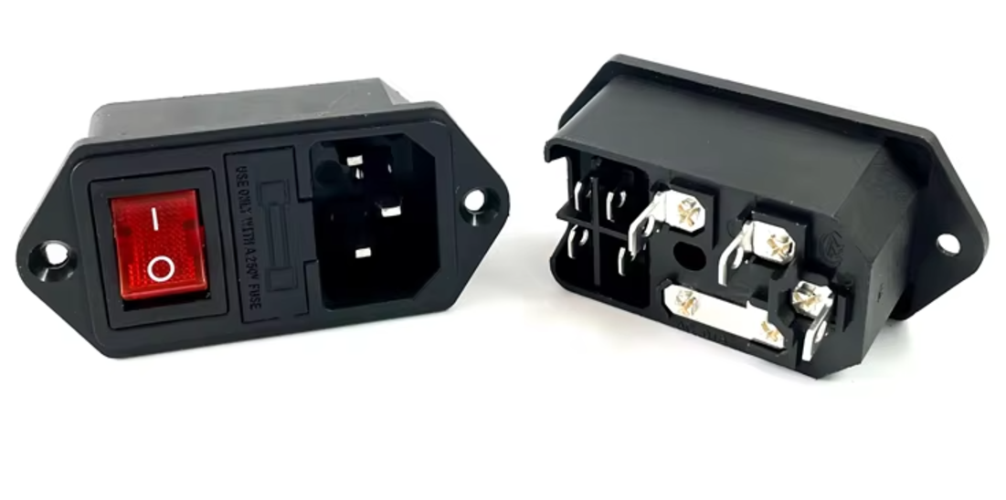 AC 250V 10A male plug socket, hexagonal shape + on/off switch, model AC-01A 3 Pin Male พร้อมสวิทช์และฟิวส์ 10A