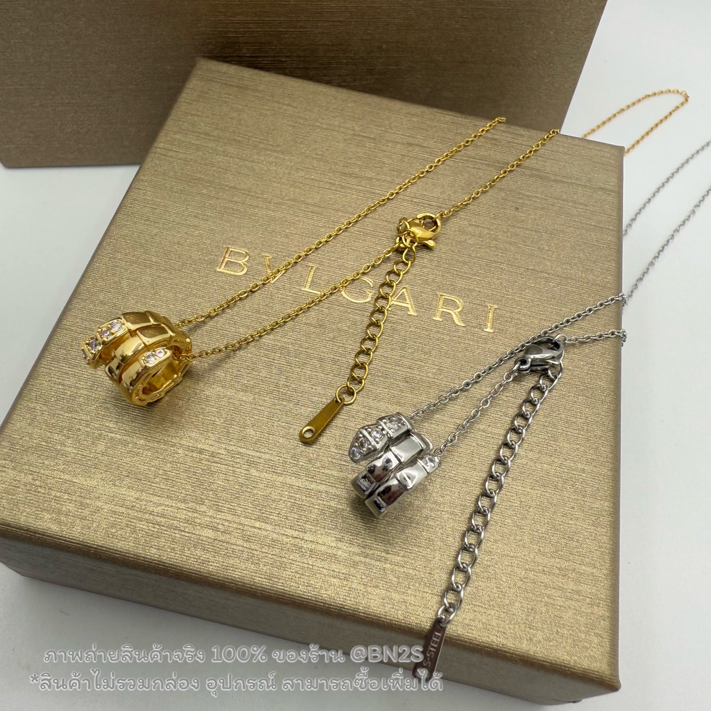 สีเงิน | Bvlgari Serpenti Viper Necklace สร้อยคอบูการี จี้งูเกลียว ฝังเพชรตรงปลาย งานสวยน่ารัก