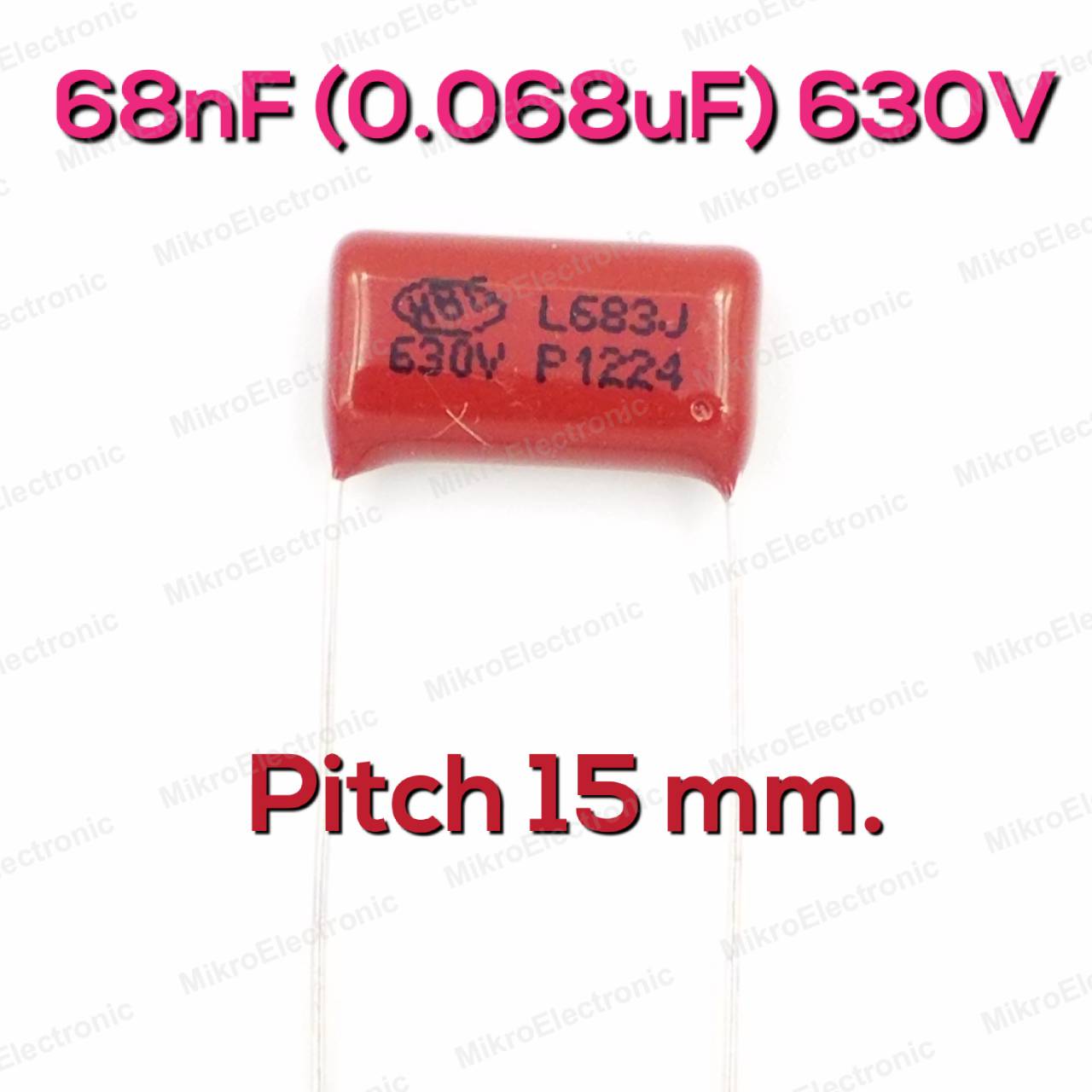 68nF(0.068uF) 630Vdc ±5% Pitch 15mm Metallized Polyester Film Cap ตัวเก็บประจุ คาปาซิเตอร์ แบบฟิล์มโลหะ