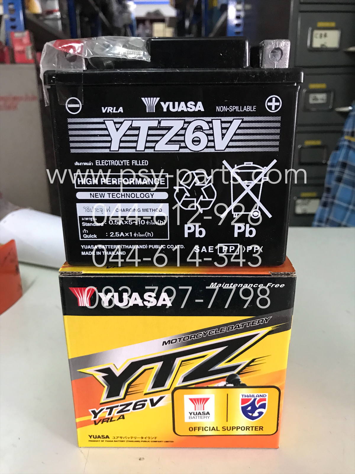 แบตเตอรี่ FIORE, TRICITY, CB 150R, CBR 150, CBR 150-I, CLICK 125, CLICK 150, FINO 125, MOOVE, PCX 125, PCX 150, SCOOPY-17, SH 150-I, ZOOMER-X ปี 2015 YUASA YTZ6V