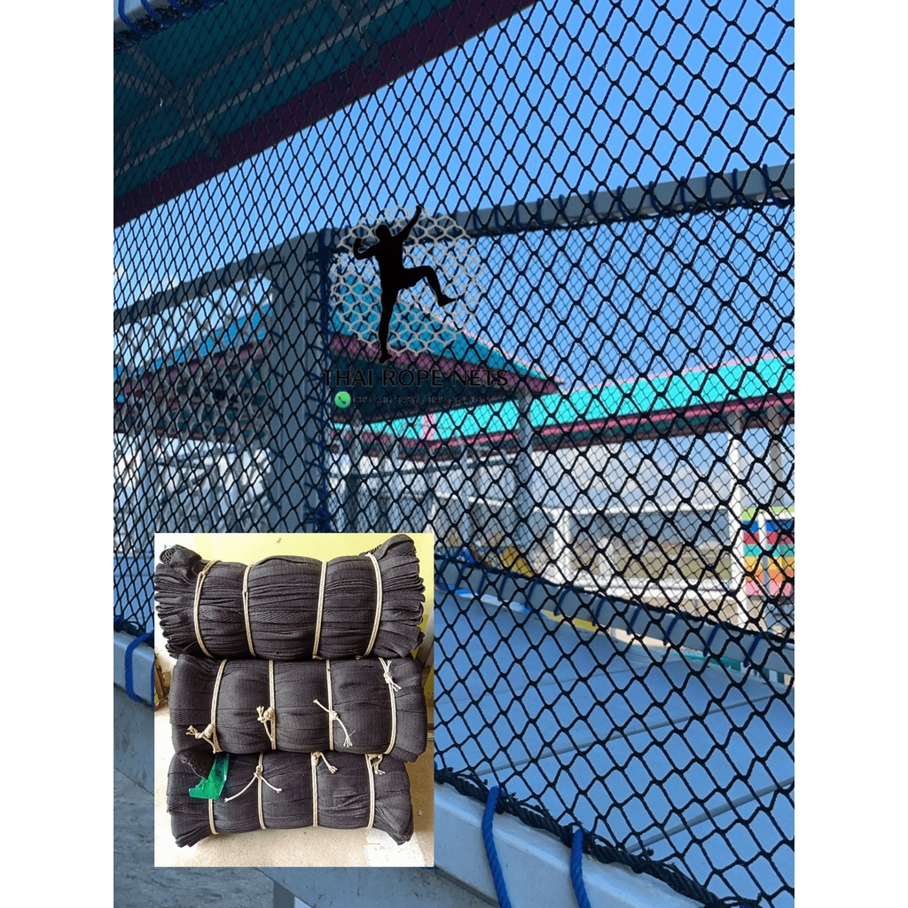 ตาข่ายกันตกSafety net วัสดุHDPE สีดำ ขนาด2.5 มิล ช่องตา 2.5 x2.5CM. ร้อยเชือกขอบติดตั้งใช้งานได้ทันที มีขนาดให้เลือก