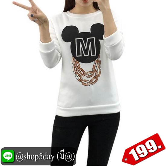 🔥 เสื้อกันหนาว สกรีนลายมิกกี้ คอกลมแขนยาวจั๊ม ‼️