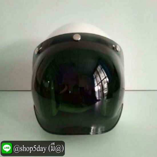 ALTRAX หมวกกันน็อควินเทจ ราคาถูก รุ่น LAZOR สีขาวมุกประกาย นวมเขียว คิ้วเขียว ถอดซักได้ พร้อมแว่นBUBBLEดำ