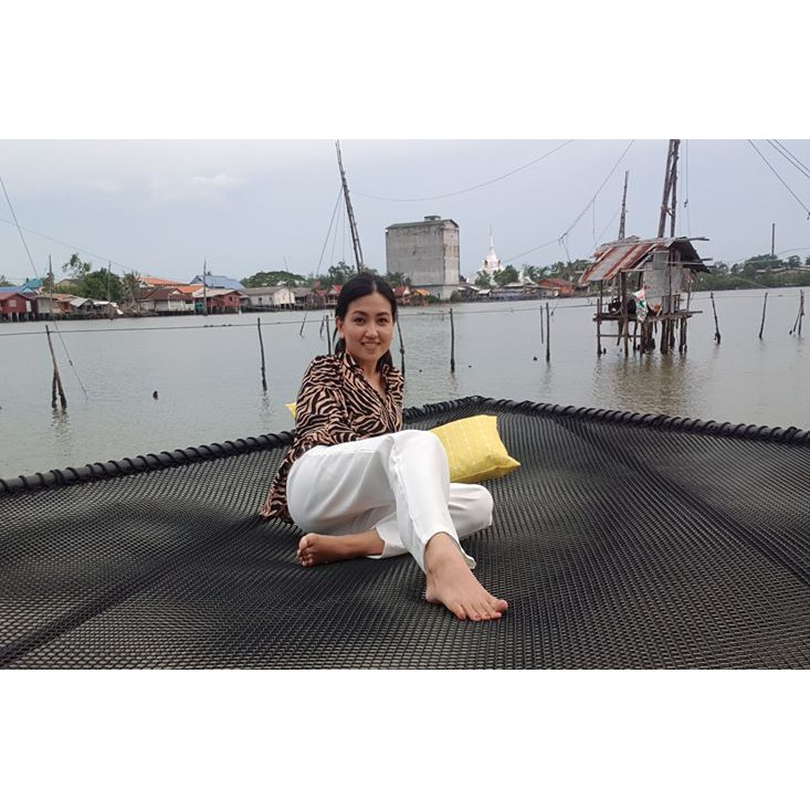 ตาข่ายทำเปลริมน้ำ ตาข่ายเซฟตี้ ขนาด 2.20x2.20 m. แบบหนา 2 ชั้น + เชือกพันติดตั้ง เชือกทนแรงดึงสูง 70m.