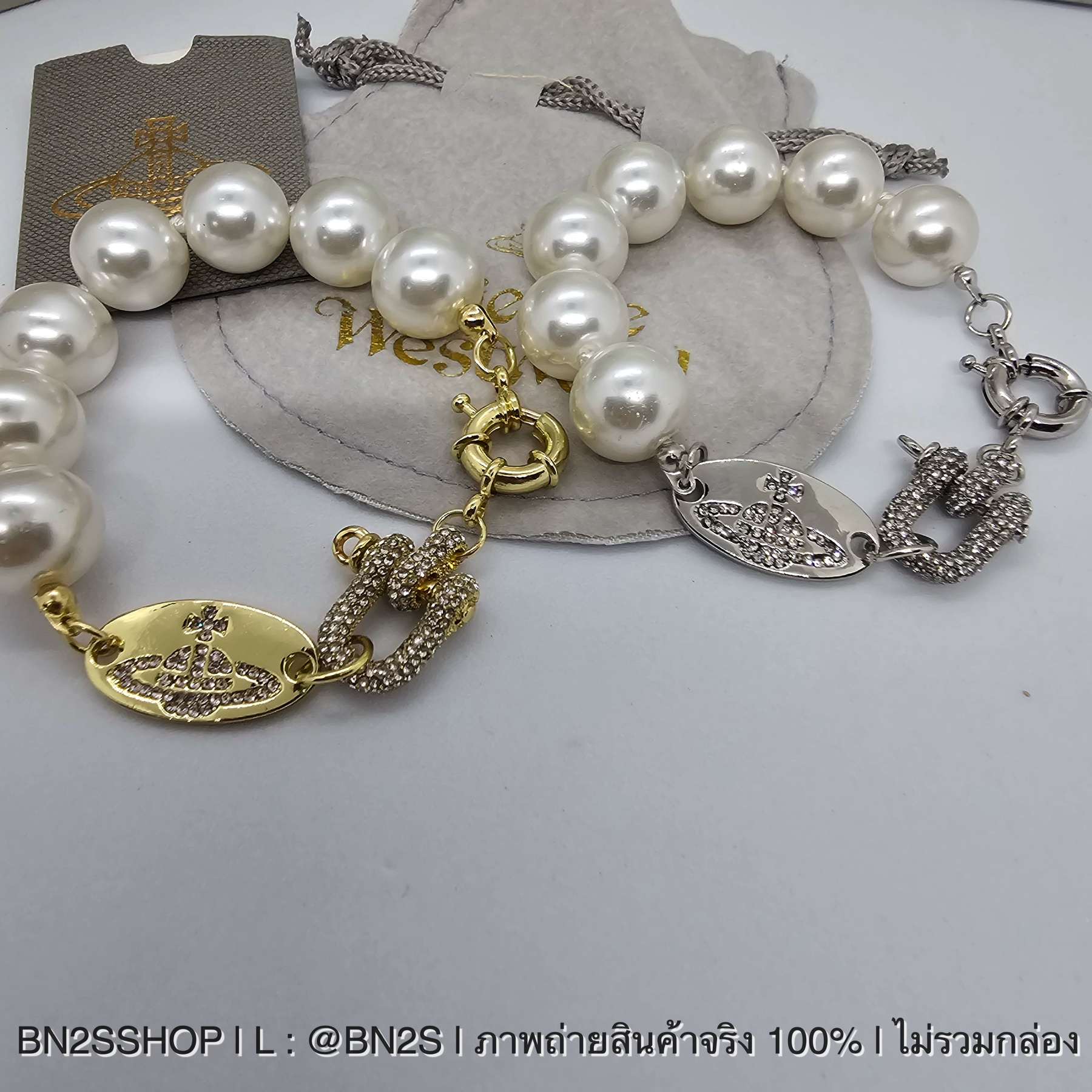 สีเงิน | Vivienne Westwood Isoria pearl chocker ไข่มุกเม็ดใหญ่ จี้ตัสล็อคฝังเพชร พร้อมส่งในไทย มีอะไหล่เงิน ทอง