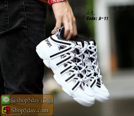 รองเท้าผ้าใบ + PU ทรง SPORT สุดชิค (ขาว-ดำ)