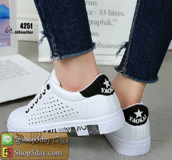 รองเท้าหนัง UP เจาะรูระบายอากาศแฟชั่น (ขาว)