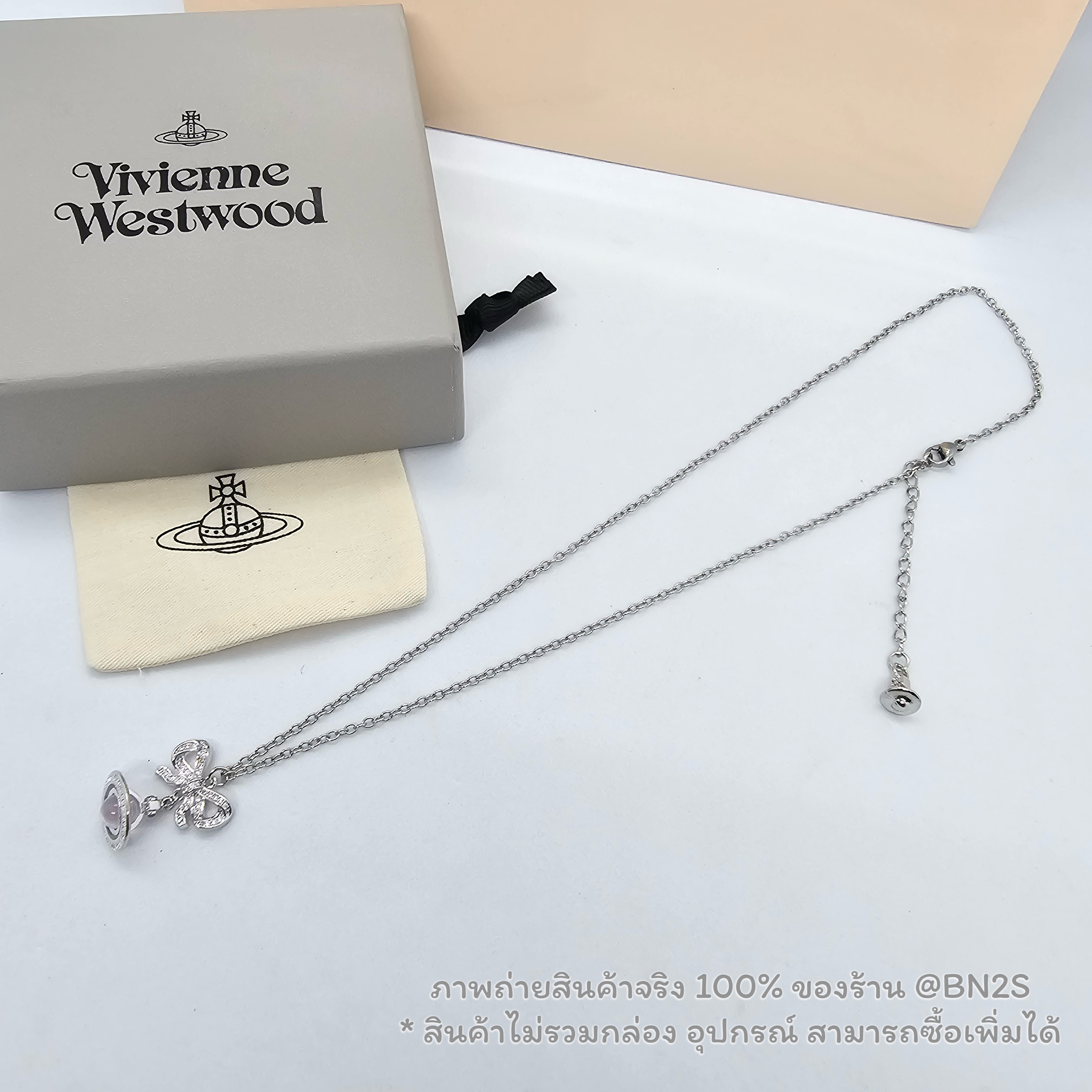 สร้อยคอ | Vivienne Westwood OCTAVIE สร้อยคอ ต่างหู วิเวียน ทรงโบว์ประดับคริสตัล พร้อมจี้ดาวเสาร์ เพชรชมพู ชนช๊อป งานสวย ไม่รวมกล่อง อุปกร์