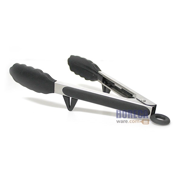 ที่คีบซิลิโคนสีดำ 9นิ้ว มีขาตั้งวาง ตราเพนกวิน