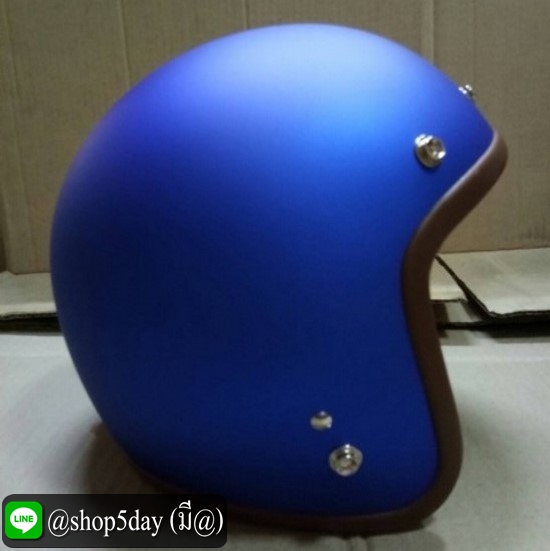 หมวกกันน็อคแนววินเทค สีน้ำเงินด้าน ขอบน้ำตาล