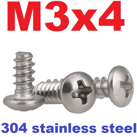 สกรูสแตนเลส ปลายตัด M3x4 mm.หัวกลมแฉก สีขาว stainless steel 304 round head flat tail self-tapping screw cross groove M3*4mm. เกลียวปล่อย