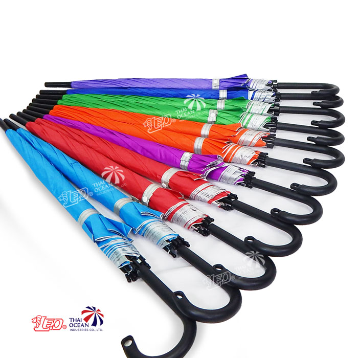 Leo ร่มยาว ออโต้-เปิด ขนาด24นิ้ว ผ้าเคลือบยูวีกันแดด (ขายส่ง) 12 คันต่อกล่อง