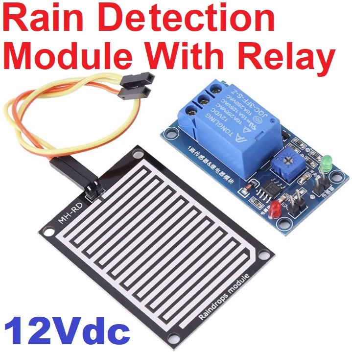 เซนเซอร์น้ำฝน ความชื้น Raindrops Sensor, 12V Rain Detection Module Adjustable Rain Sensor Controller Relay for Weather Monitoring