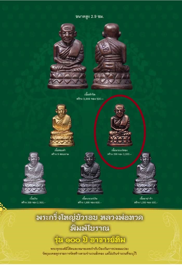 พระกร่งใหญ่บัวรอบ หลวงพ่อทวด พิมพ์โบราณ รุ่น ๑๐๐ ปี อาจารย์ทิม เนื้อนวะแก่ทอง หมายเลข ๒๖๗