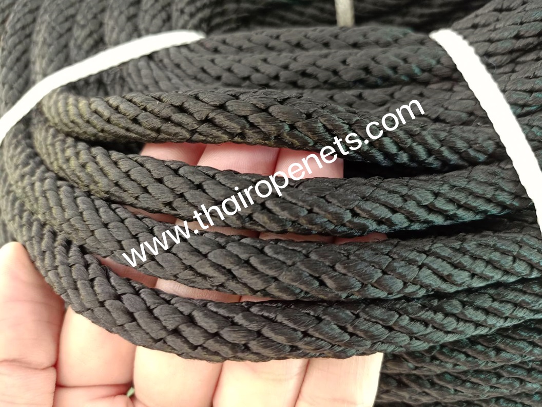 เชือกพีพีดำ เชือกเส้นใยนุ่ม สีดำ ขนาด 10 มิล ผสมสารป้องกัน UV Protection มีความยืดหยุ่น ทนทาน แข็งแรง เป็นพิเศษ