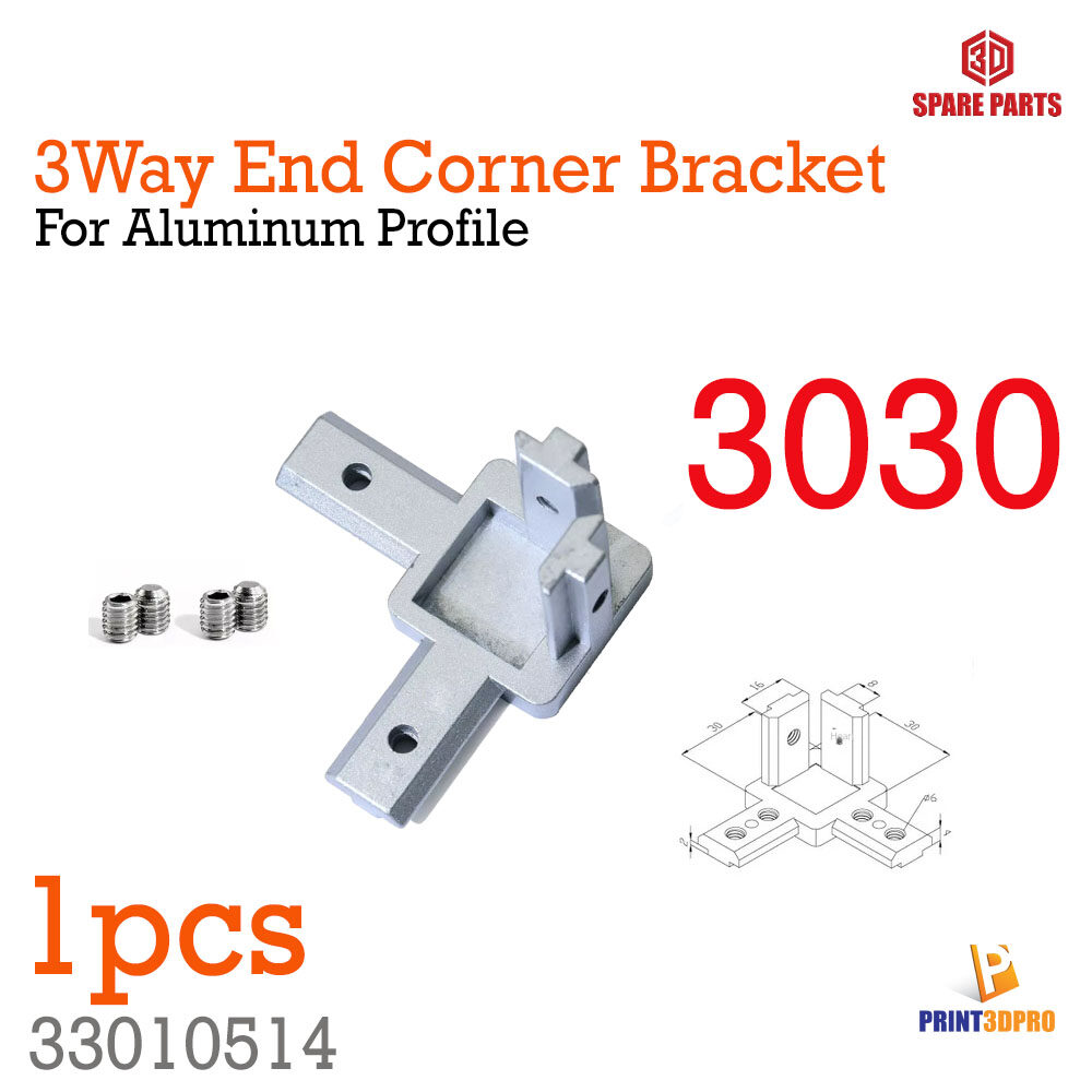 3-Way End Corner Bracket Connector with Mounting Screws for Aluminum Extrusion Profile 2020 , 3030 Series