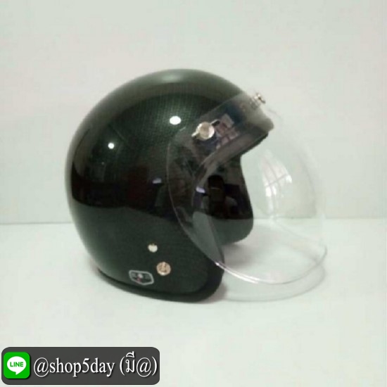 ALTRAX หมวกกันน็อควินเทจคลาสสิค ราคาถูก รุ่น CARBON SKIN ลายคาร์บอน นวมถอดซักได้ พร้อมแว่นBUBBLE สีใส