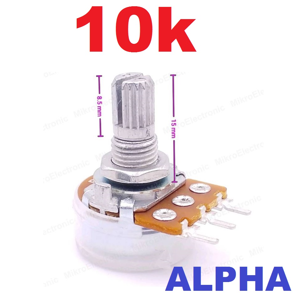 ตัวต้านทานปรับค่าได้ VR ALPHA 10kOhm B Type แกนยาว 15 มม. Volume