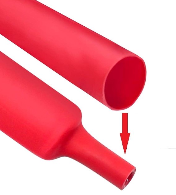 ท่อหด สีแดง ขนาด 12 mm. แบ่งขายเป็นเมตร อัตราส่วนการหด 2:1 Heat Shrinkable Tube ท่อหด 12mm.