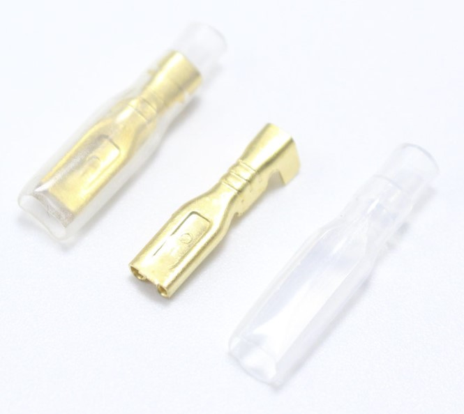หางปลา 2.3 mm. มีเปลือกหุ้ม female crimp terminal connector with transparent sheath inserted spring 2.3mm insulation plug spring insert pure copper