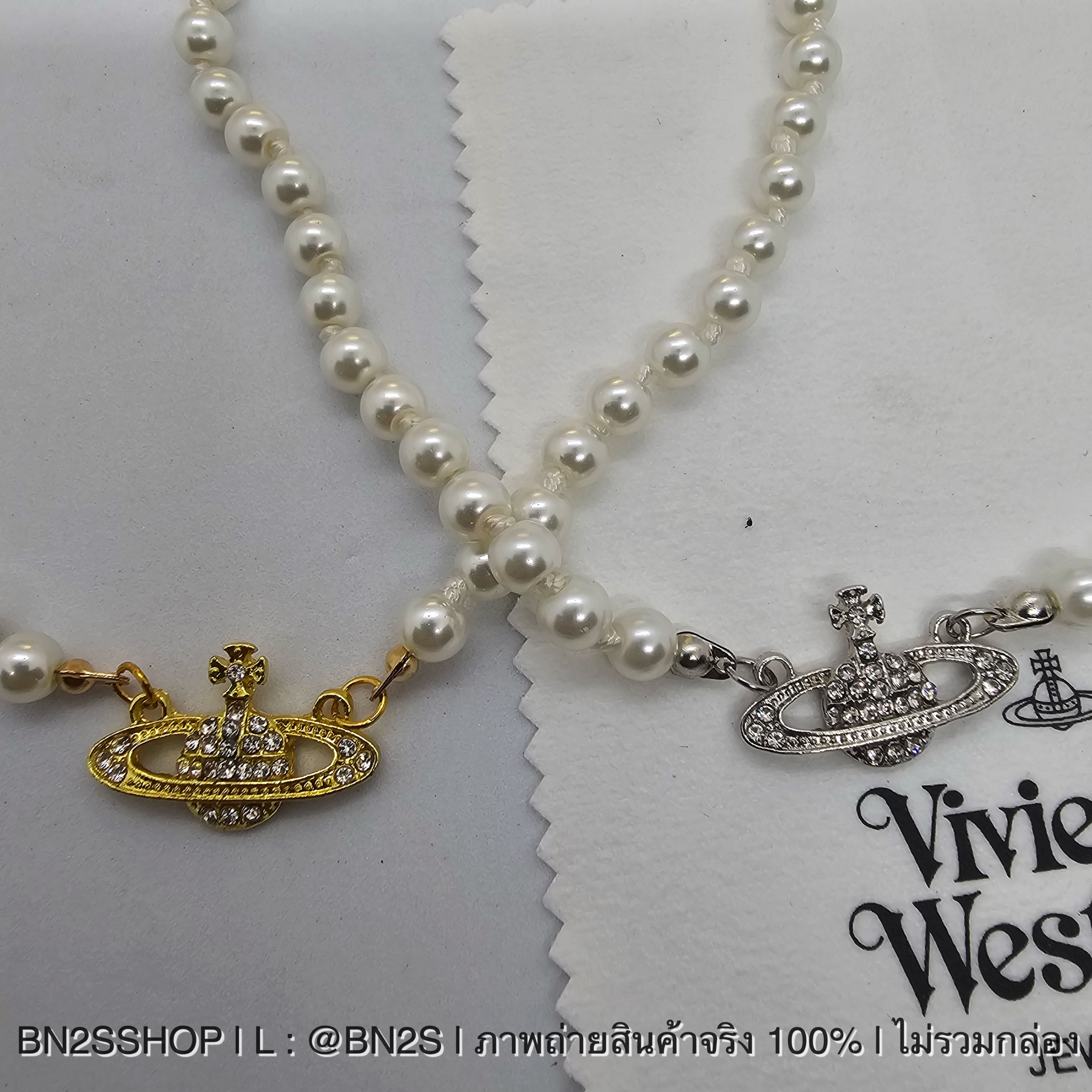 สีทอง | Vivienne Westwood Mini Bas Pearl Chocker สร้อยคอไข่มุกวิดวียน จี้ดาวเสาร์ฝังเพชร รุ่นนี้ขายดีสุด ต้องมีเลย