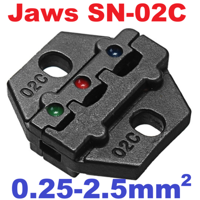 หัวคีมย้ำ SN-02C 0.25-2.5 sq.mm. crimping pliers jaws clamp die insulated tubular terminal plug spring DuPont bare terminal